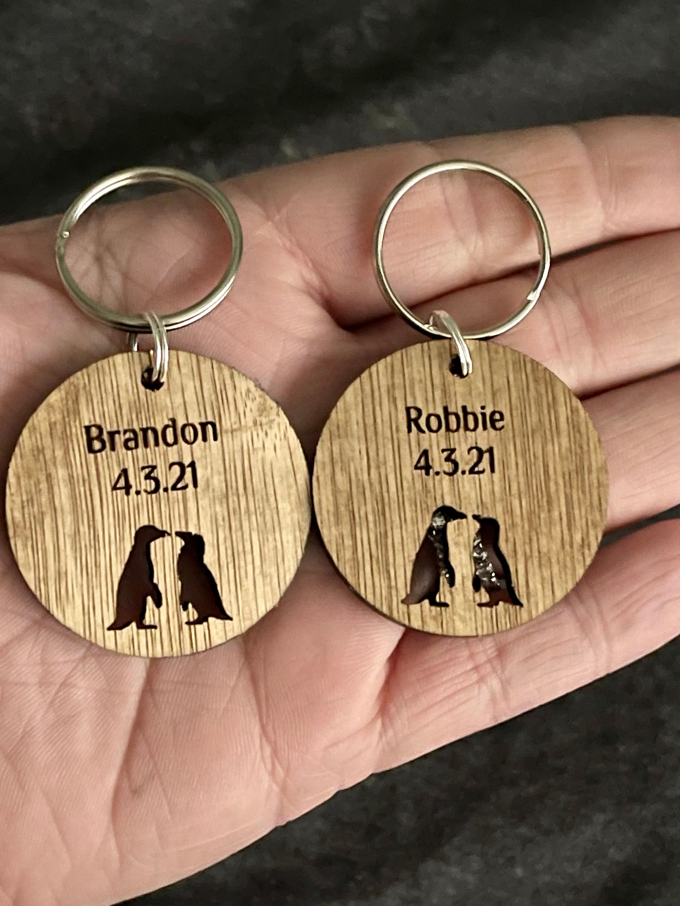 Valentine&#39;s Wooden Keyring Gift, Valentines Gift, Personalised Valentines Gift, You&#39;re My Penguin, Valentine Gift For Him Her, Penguin Lover