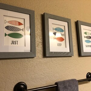 Fish Bathroom Decor Set of 3 Art Prints Just Keep Swimming Fish ...