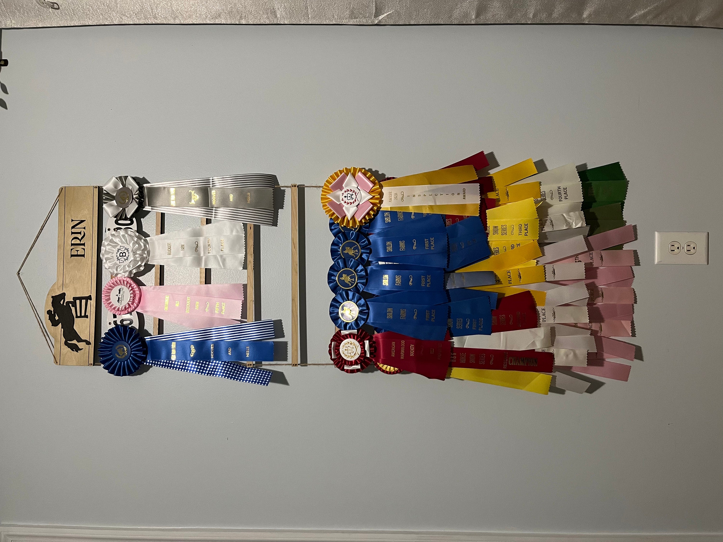 Custom Horse Show Ribbon Holder, Ribbon Display, Equestrian Ribbon Wall Hanging, Awards Holder