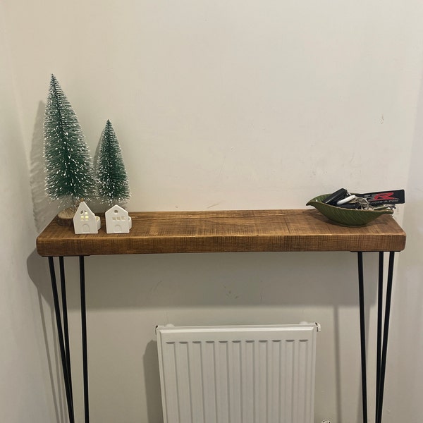 Rustic Console Radiator Table Hand-made Rustic Console Table With Black Three Pin Hairpin Legs ...