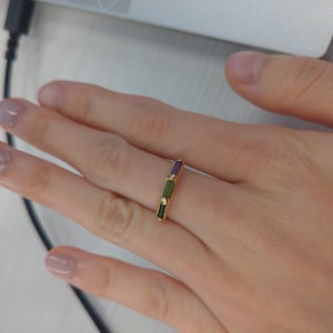 Customer photo from Laurie, Rainbow Raw Tourmaline Baguette Ring