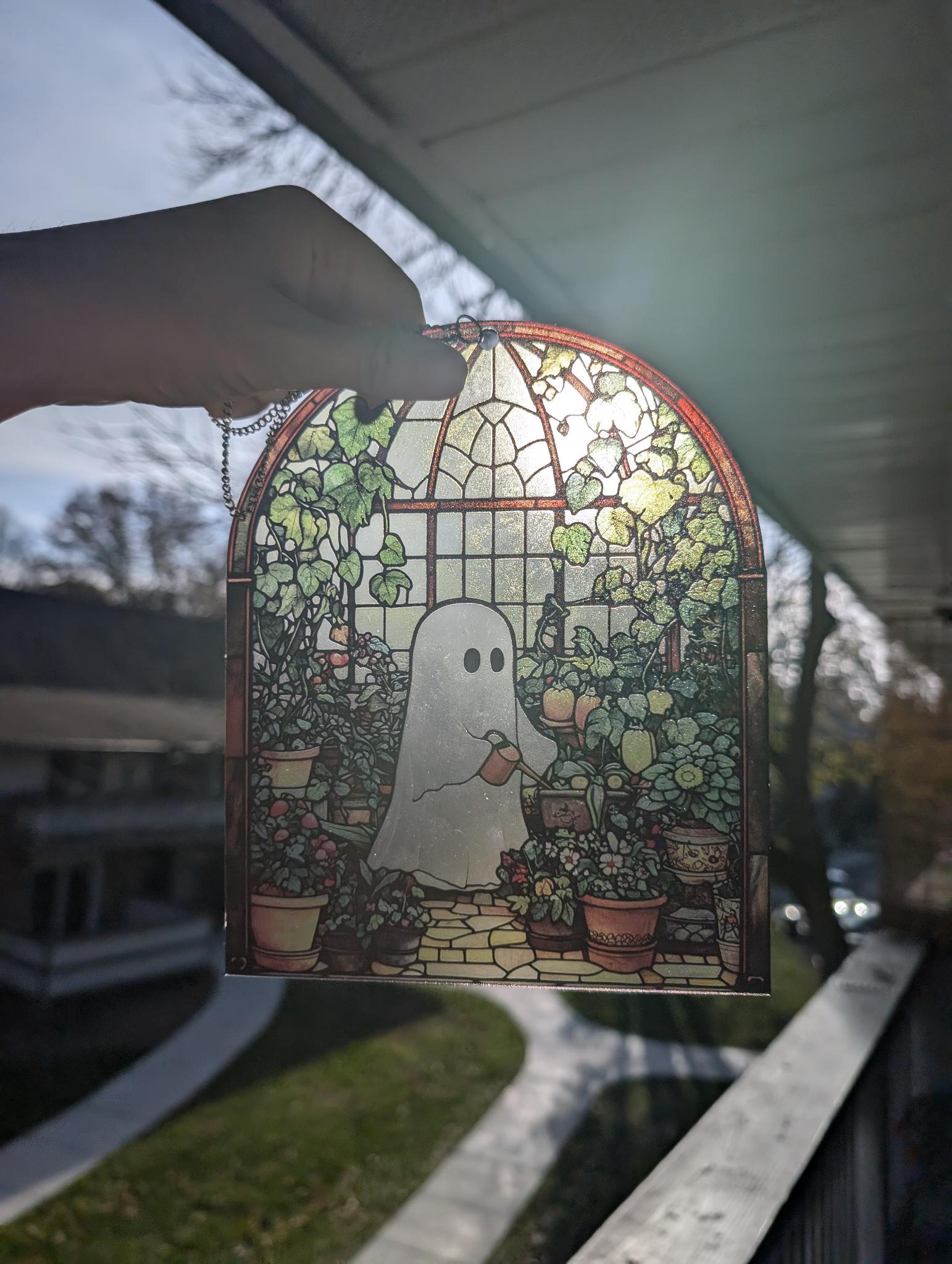 Cute Ghost Greenhouse Suncatcher Ornament, Halloween Ghost Acrylic Window Hangings, Plant Lovers Gift, Halloween Home Decor, Gift For Mom