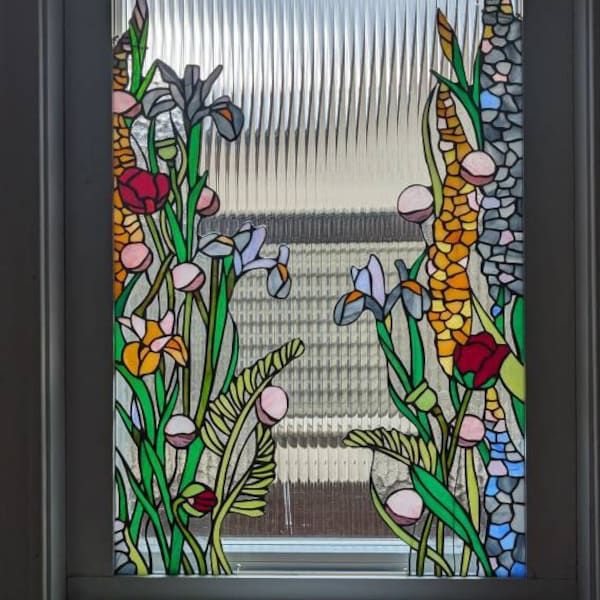 Handmade Stained Glass Window Panel Suncatcher Floral Glass Window ...