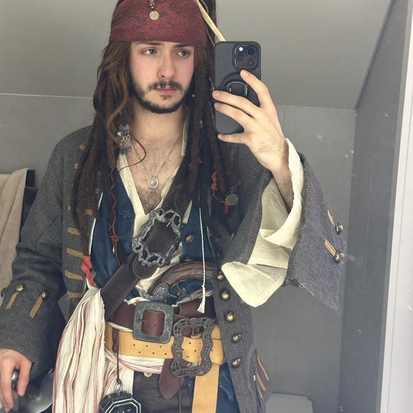Caribbean Pirate Jack Sparrow Brown Wig with Bandana main image 0