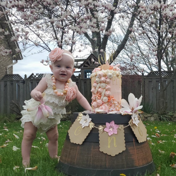 1st Birthday Outfit - Peach, Blush Pink and Ivory