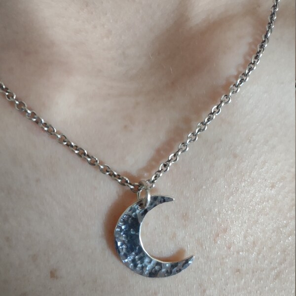 Recycled Sterling Silver Crescent Moon Necklace – Handmade Celestial ...