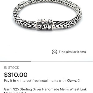 Garni 925 Sterling Silver Handmade Men's Wheat Link Masis Bracelet