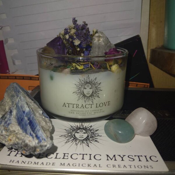 Attract Love Intention Candle Packed With Crystals, Herbs & Flowers ...