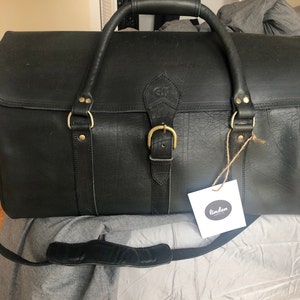 Large Duffle Bag Mens Leather Luggage Black Leather Holdall -  Denmark