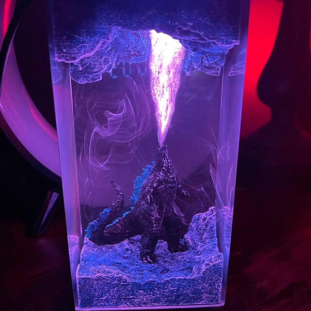 Custom Monster Night light, Handmade Diorama Lamp, godzilla wooden