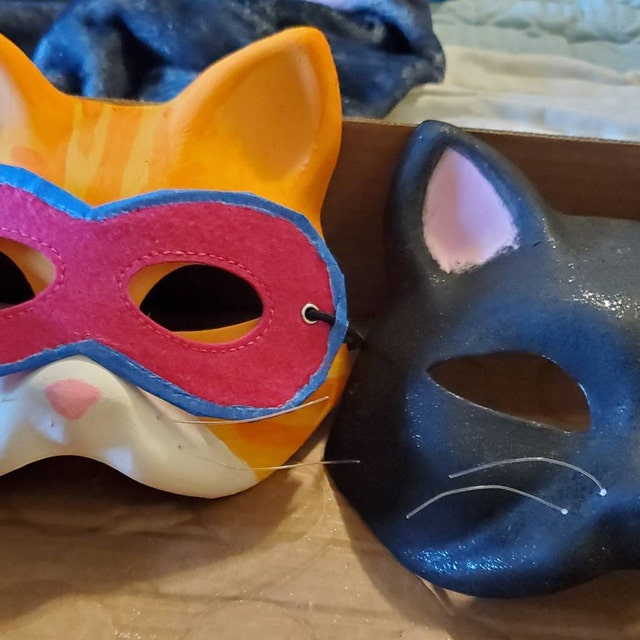 Two Blank/plain Paper Mache Cat/fox Masks With Mesh. Now Includes