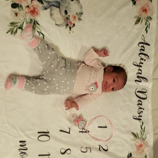 Baby Girl Milestone Blanket Floral Elephant Milestone Monthly Blanket Baby Girl Milestone Blanket Floral Elephant Milestone Monthly Blanket