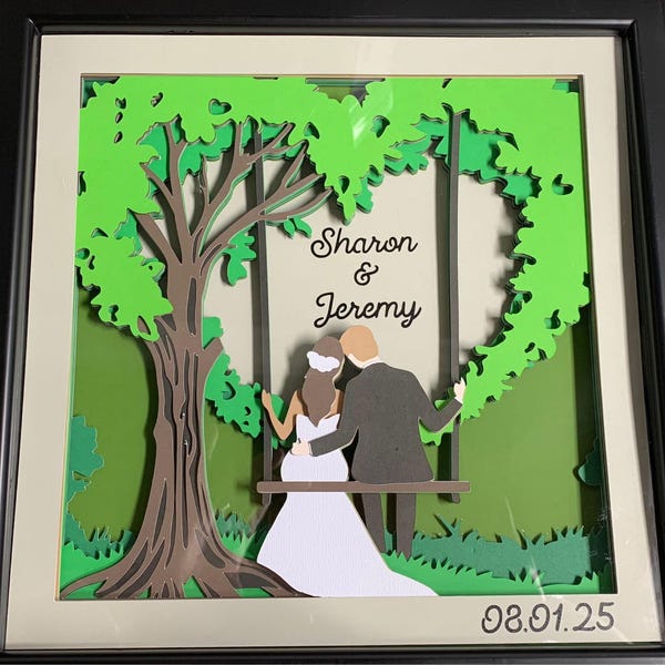 Wedding Couple Swing Shadow Box SVG: 3D Papercut File - Etsy