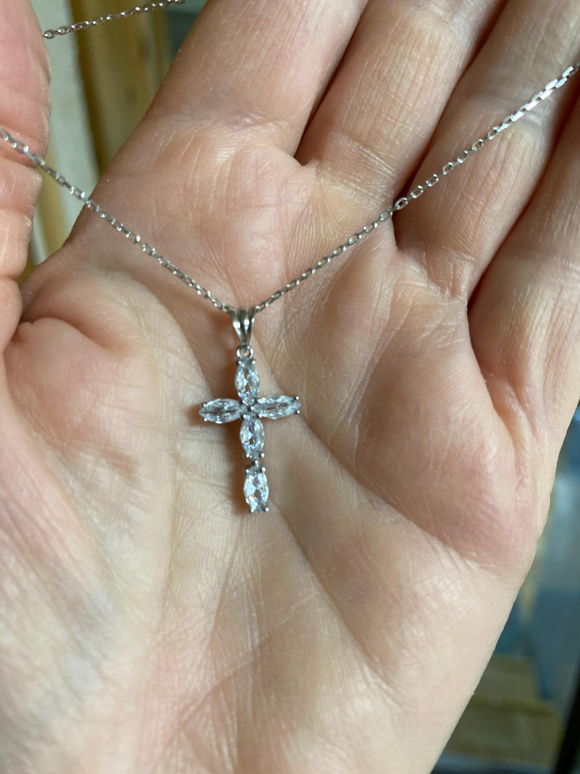 Sterling Silver Cross Necklace, Dainty Cross Pendant, Cubic Zirconia Cross Necklace, Gift Cross Pendant, Religious Charms, Christian Gifts