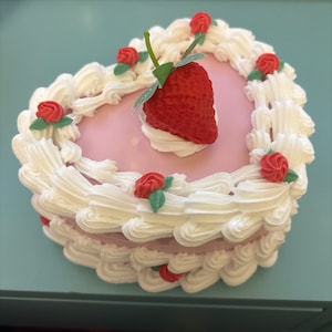 Vintage-style Pink and White Rose Heart-shaped Strawberry Fake Cake ...