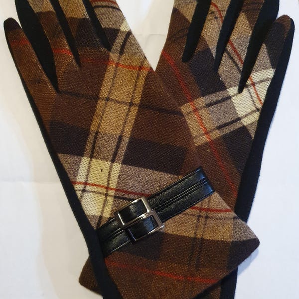 Guanti Invernali Da Donna In Cotone A Quadri, Fodera In Pile E Dita Touch Screen, Neri/rossi/navy/khaki