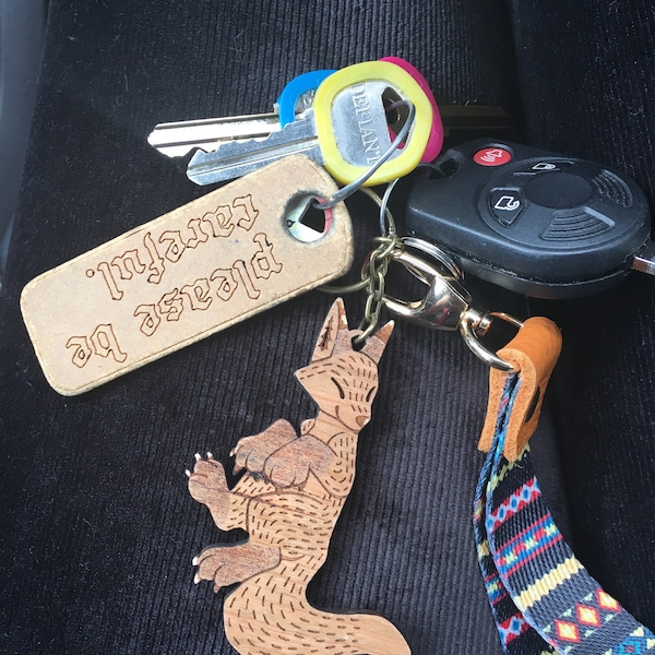 Interlocking Fox Keychains - Friendship or Relationship Matching Wooden ...
