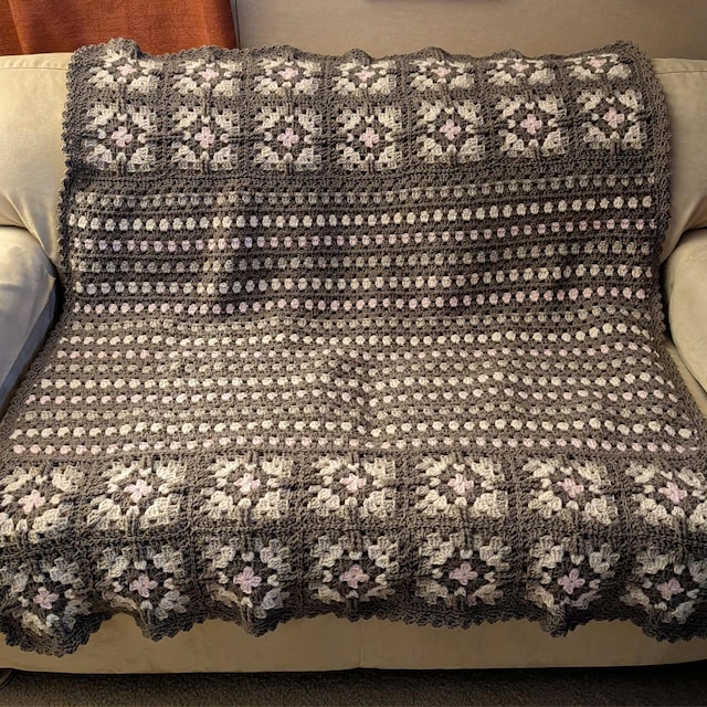 A customer's finished Windowpane Granny Stitch Blanket Crochet Pattern (Digital Download)