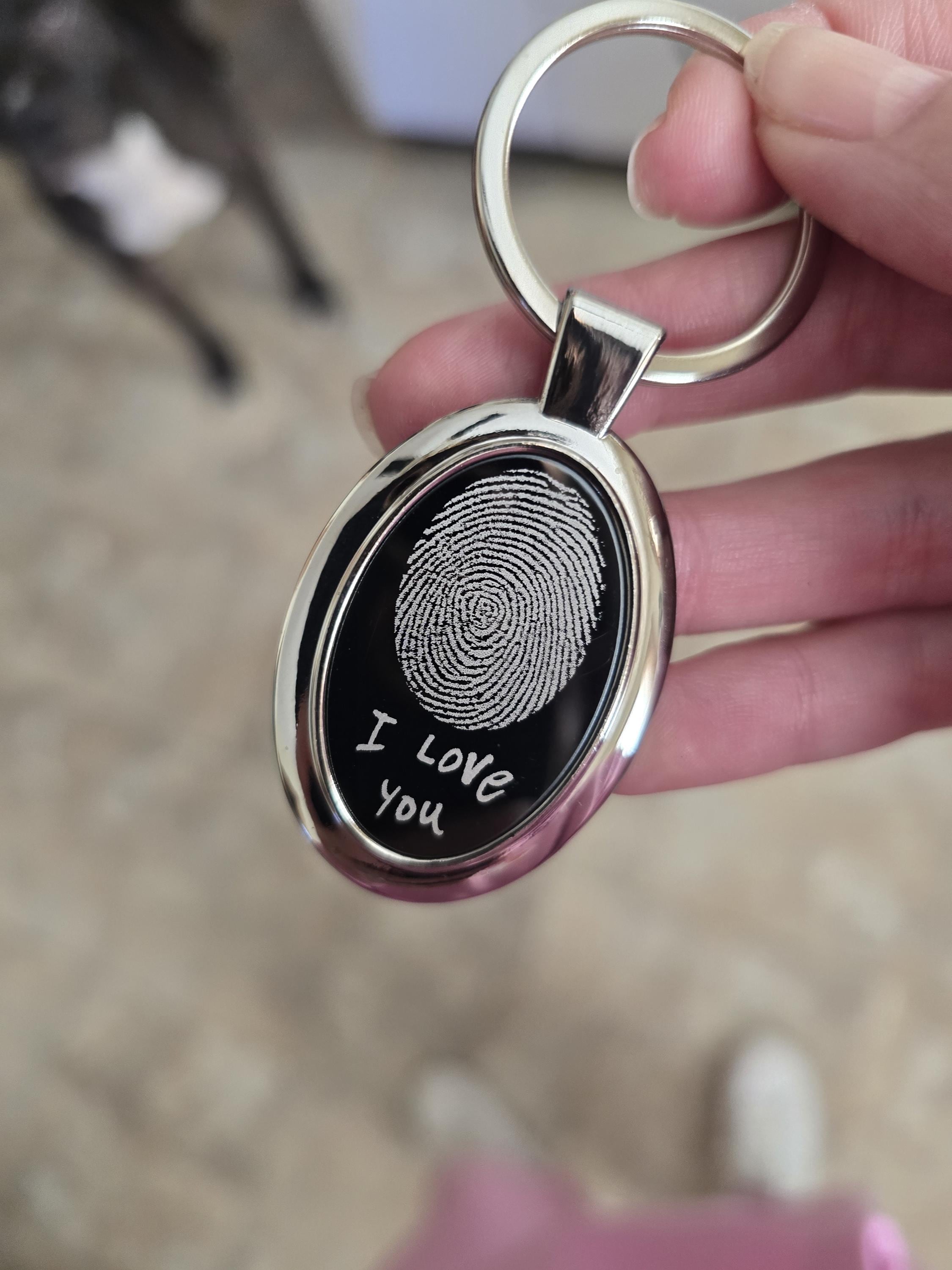 Personalized Name Keychain Custom Handwriting Key chain Engraved Fingerprint Keychain Memorial Keychain Personalized Jewelry