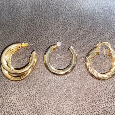Triple Hoop Earrings, Gold Hoop Earrings, Light Wight Earrings, 3 Hoop ...