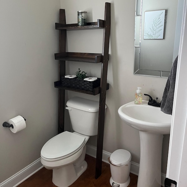 Over the Toilet Ladder Shelf, Bathroom Organizer, Leaning Ladder Shelf ...