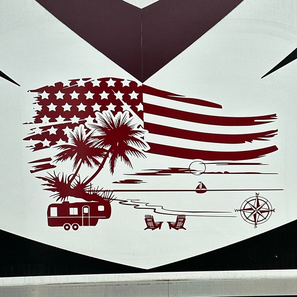 Patriotic Beach Rv Camper Decal With Flag and Personalized With Trailer ...