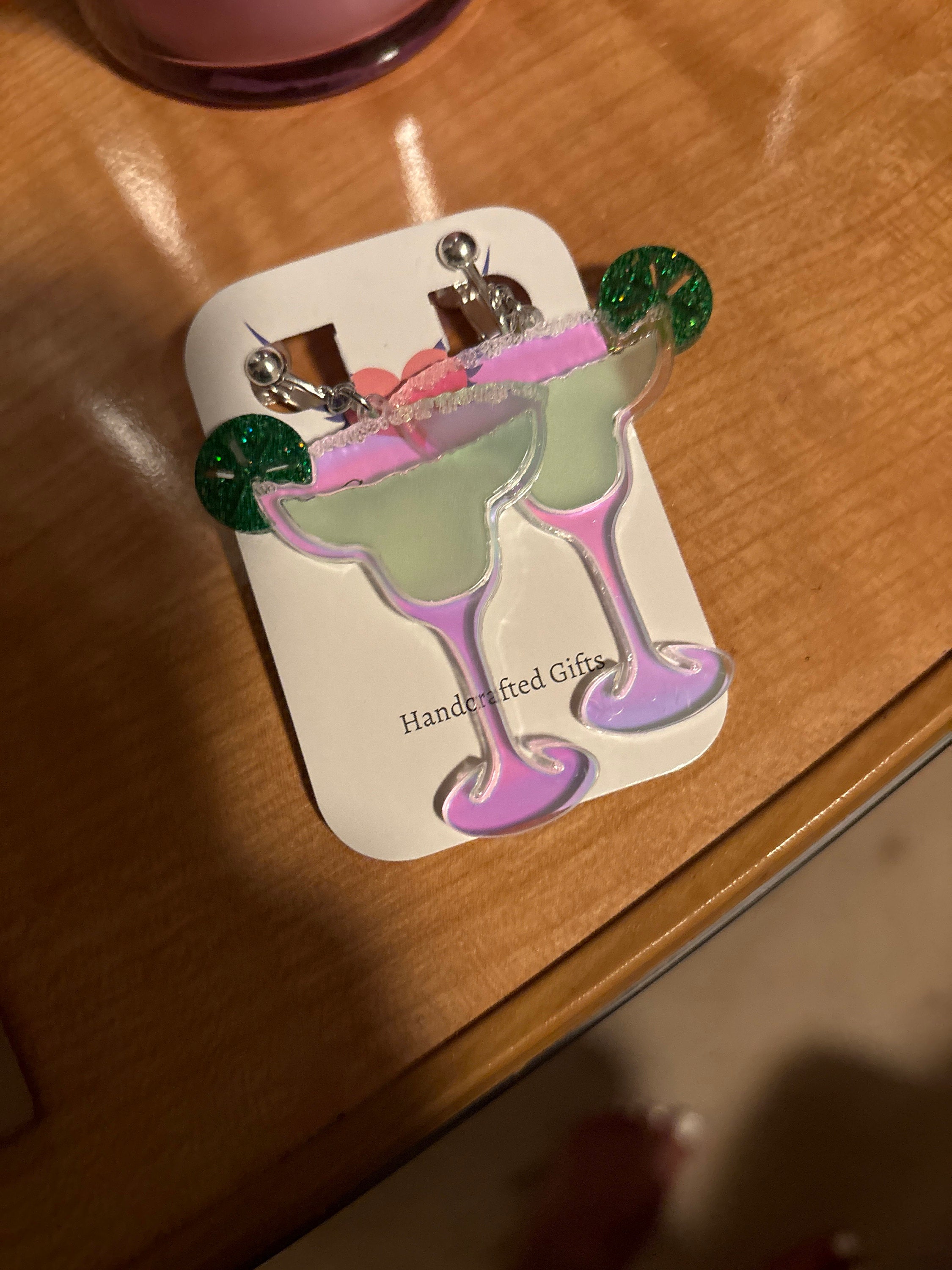 Iridescent Margaritas with Lime Acrylic Earrings, Food Cocktail Statement Earrings Pierced or Clip-on