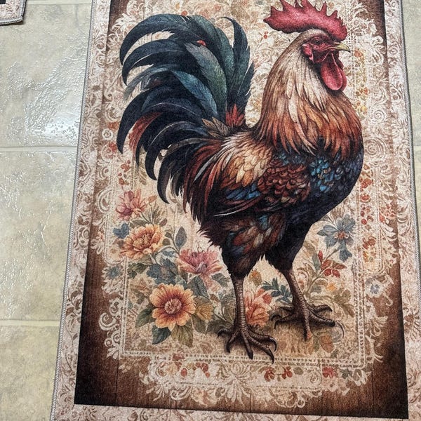 Cockerel Rug, Colorful Rooster Rug, Rooster Rug, Rooster Pattern Rug ...
