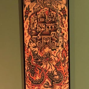 Purgatory Traditional Tattoo Art Print (13x30) (dragon/castle