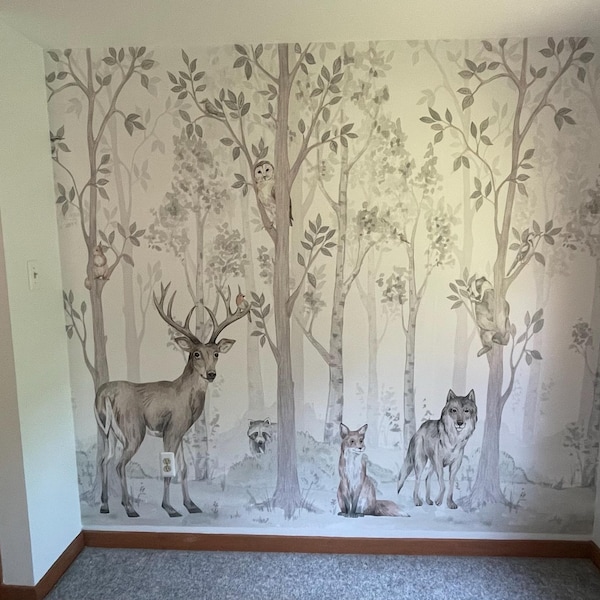 Woodland Animals Wallpaper Kids Room, Forest Nursery Wall Mural ...