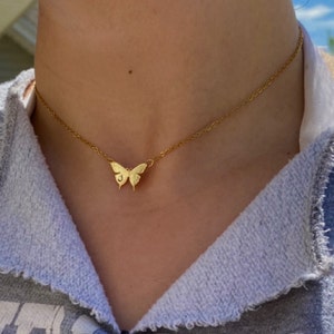 Gold Butterfly Necklace for Women Butterfly Initial Necklace Chokers Necklace Butterfly with initials -SBFN photo
