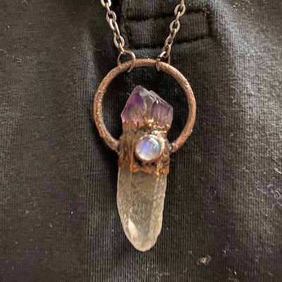Raw Crystal and Amethyst Point Moonstone Necklace Copper - Etsy