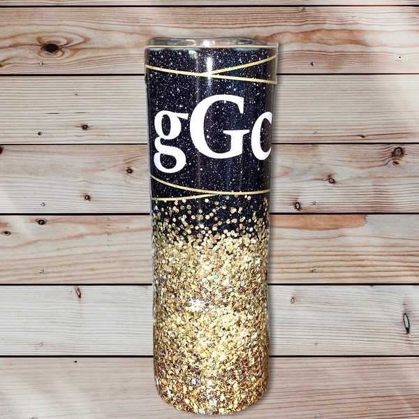 20 Oz Skinny Tumbler Gold Frame Gold Black Glitter Sublimation Design ...