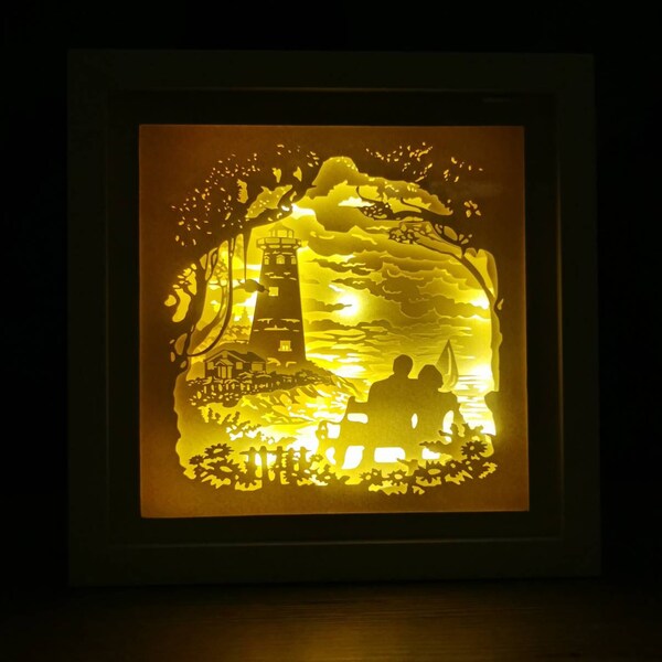 Lighthouse Shadow Box Files, Paper Cut Light Box Template Files, Shadow ...