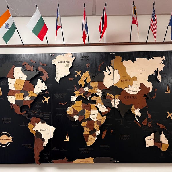 Wooden World Map – Large Push Pin Travel Board With LED Lighting, Wall ...