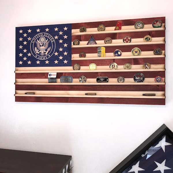 Coin Rack Usace Military Challenge Coin Display Rack US Wood Flag for Army - Etsy