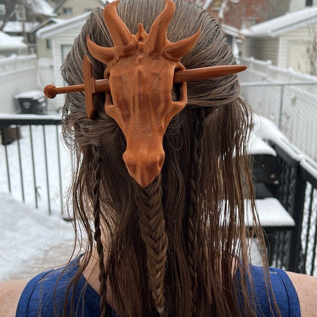 Dragon Skull Sword Bun Holder Hair Cage 3D Printed Long Hair