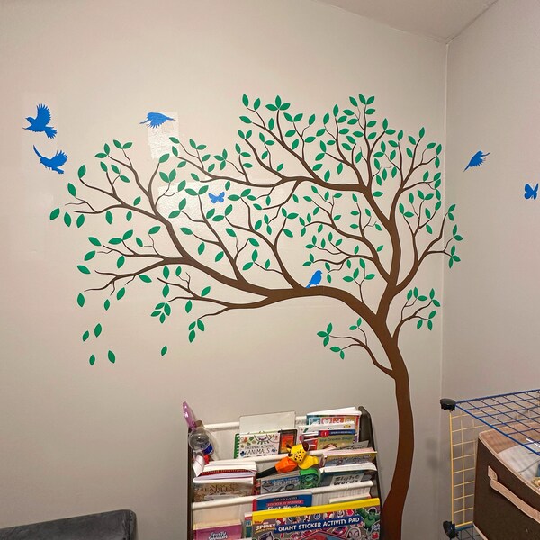 Wall Decal Large Tree Decals Huge Tree Decal Nursery With Birds White ...