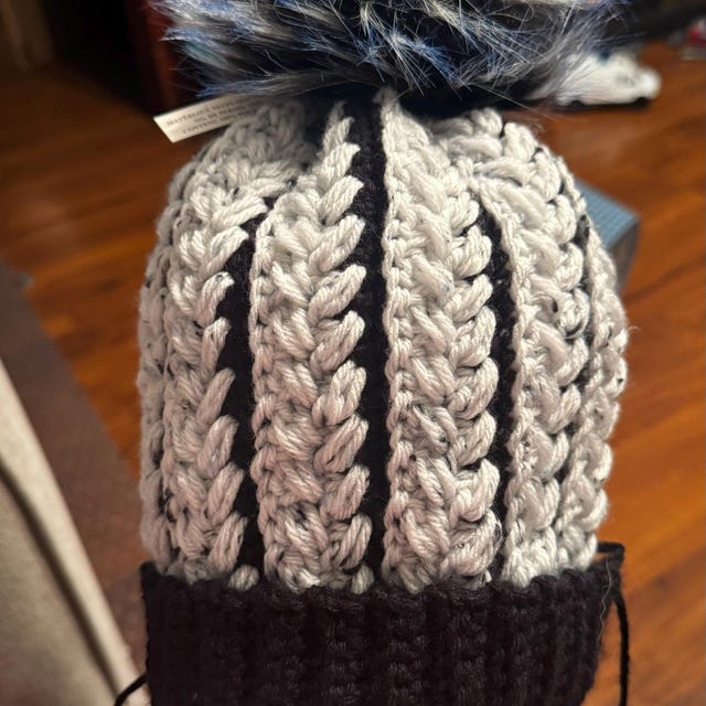 A customer's finished Snowy Wheat Stitch Puff Crochet Beanie Pattern