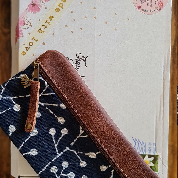 SagaSave Ledermäppchen S-Form - Reißverschluss-Etui Für Stifte & Kosmetik, Lila