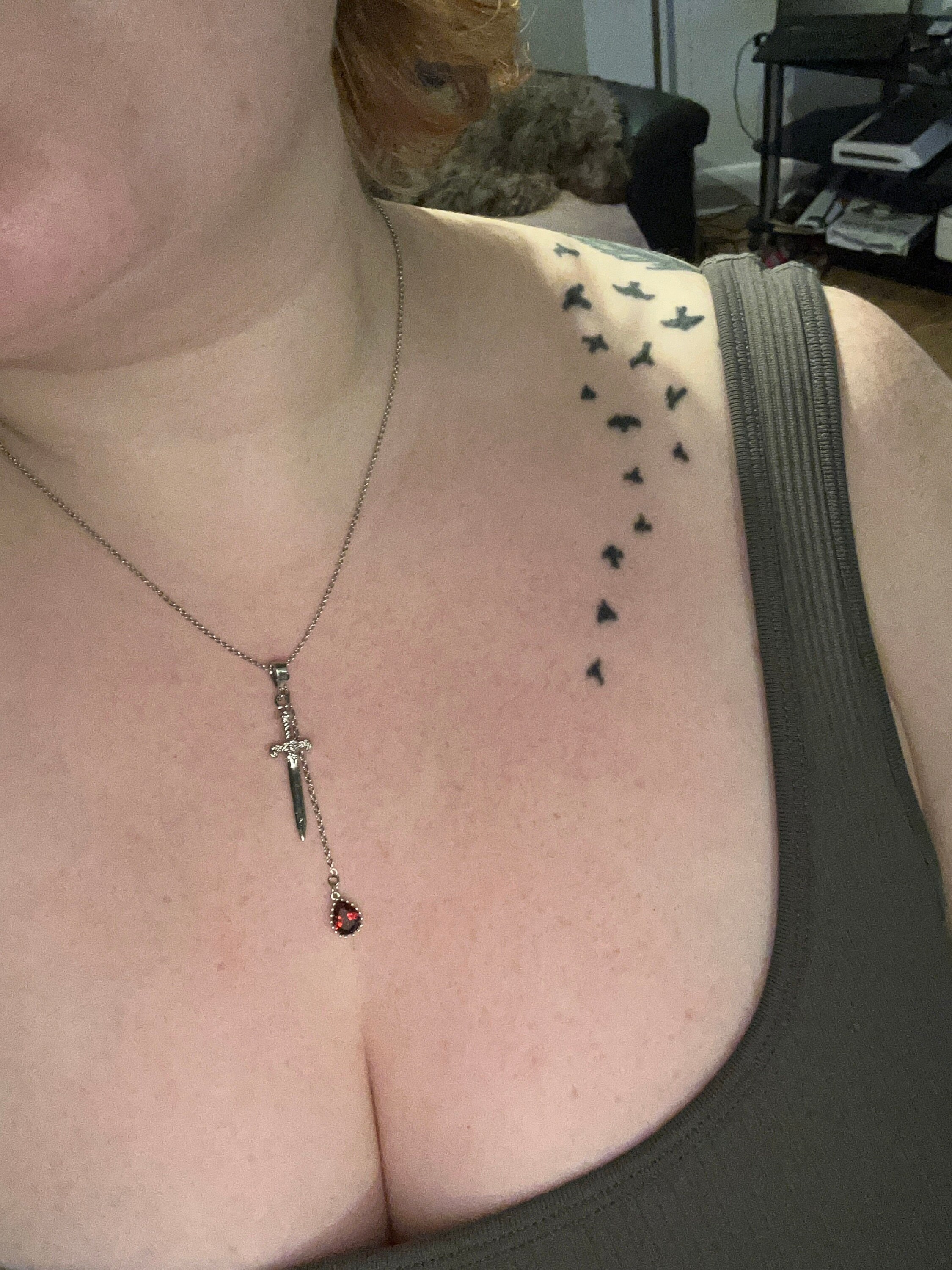 Sword and Blood Drop Necklace / Gold or Silver, Black Deep Red Teardrop Necklace