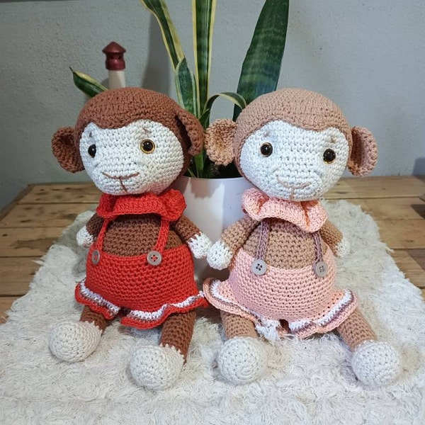Handmade Crochet Monkey Toy in Yellow Jumpsuit and Cap main image 1
