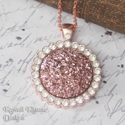 2 Pcs. Rose Gold Plated Rhinestone Pendant Trays Circle Posts Settings ...