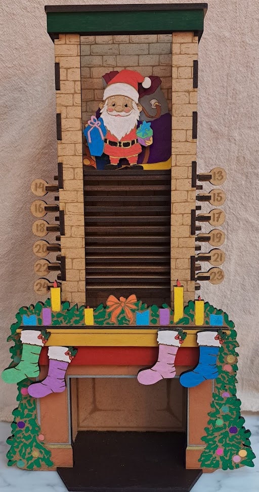 Santa in the Chimney, Christmas Advent Countdown Calendar, Laser Cutting