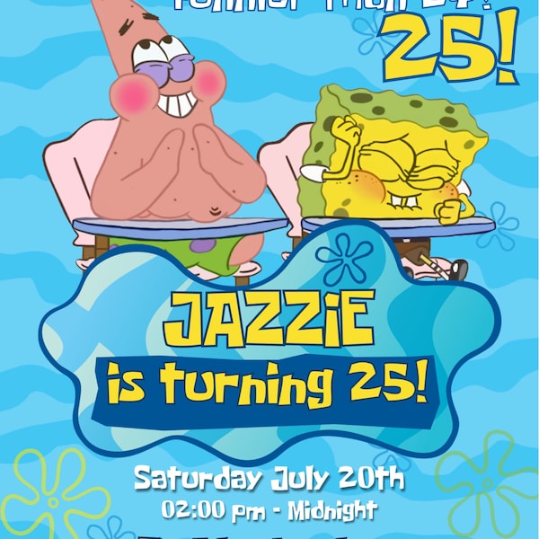 Editable Spongebob Birthday Invitation Template | Printable Sponge Bob Invite | Party ...
