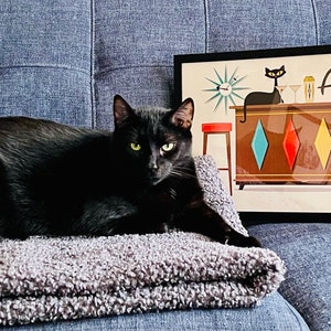 Mid Century Modern Art Black Cat Art Print Z Chair Atomic | Etsy