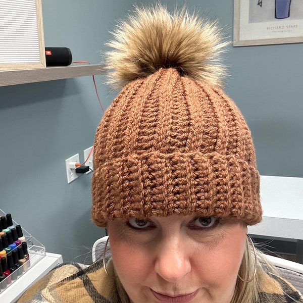 CROCHET PATTERN & VIDEO/ Chunky Ribbed Hat, Side Across Construction ...
