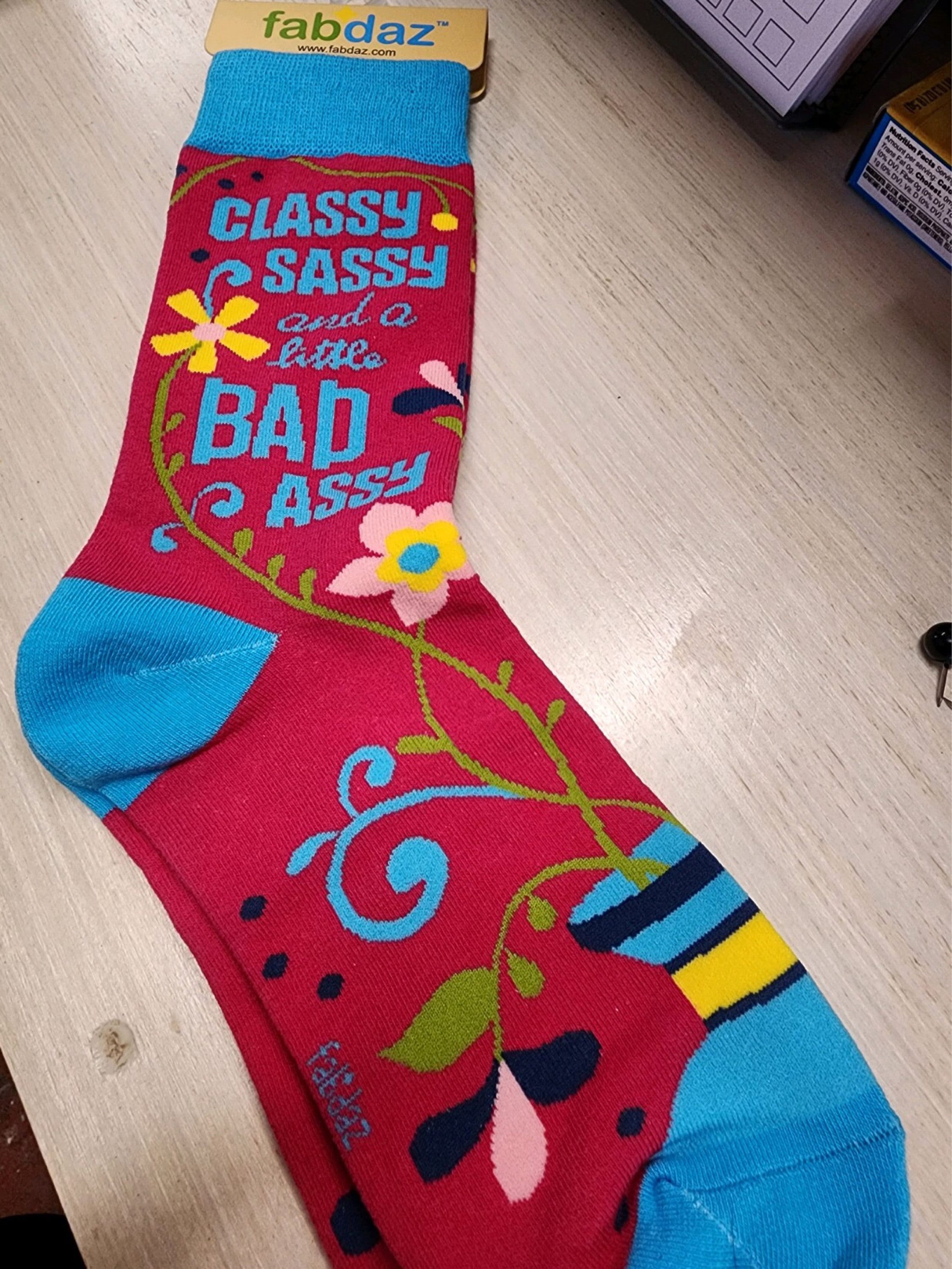 Classy Sassy and a Little Bad Assy Women&#39;s Crew Socks | Sassy socks | Gift for her | Sarcastic Cute Socks | Witty & Cute Phrases For Women