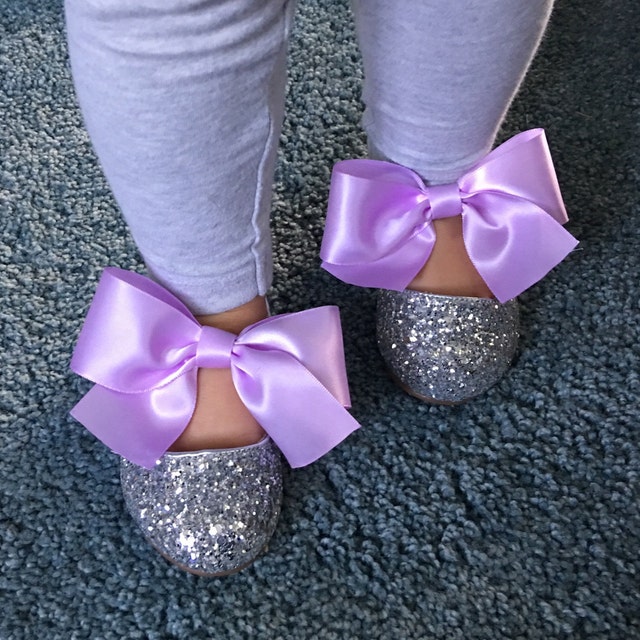 Silver Rock Glitter Mary-jane With SATIN Ribbon Bow - Flower