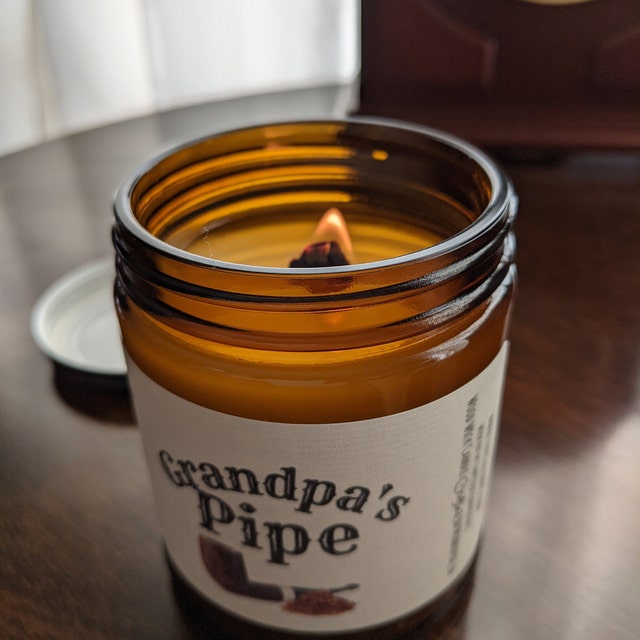 Black Cherry Tobacco Scented Soy Candle, Wooden Wick